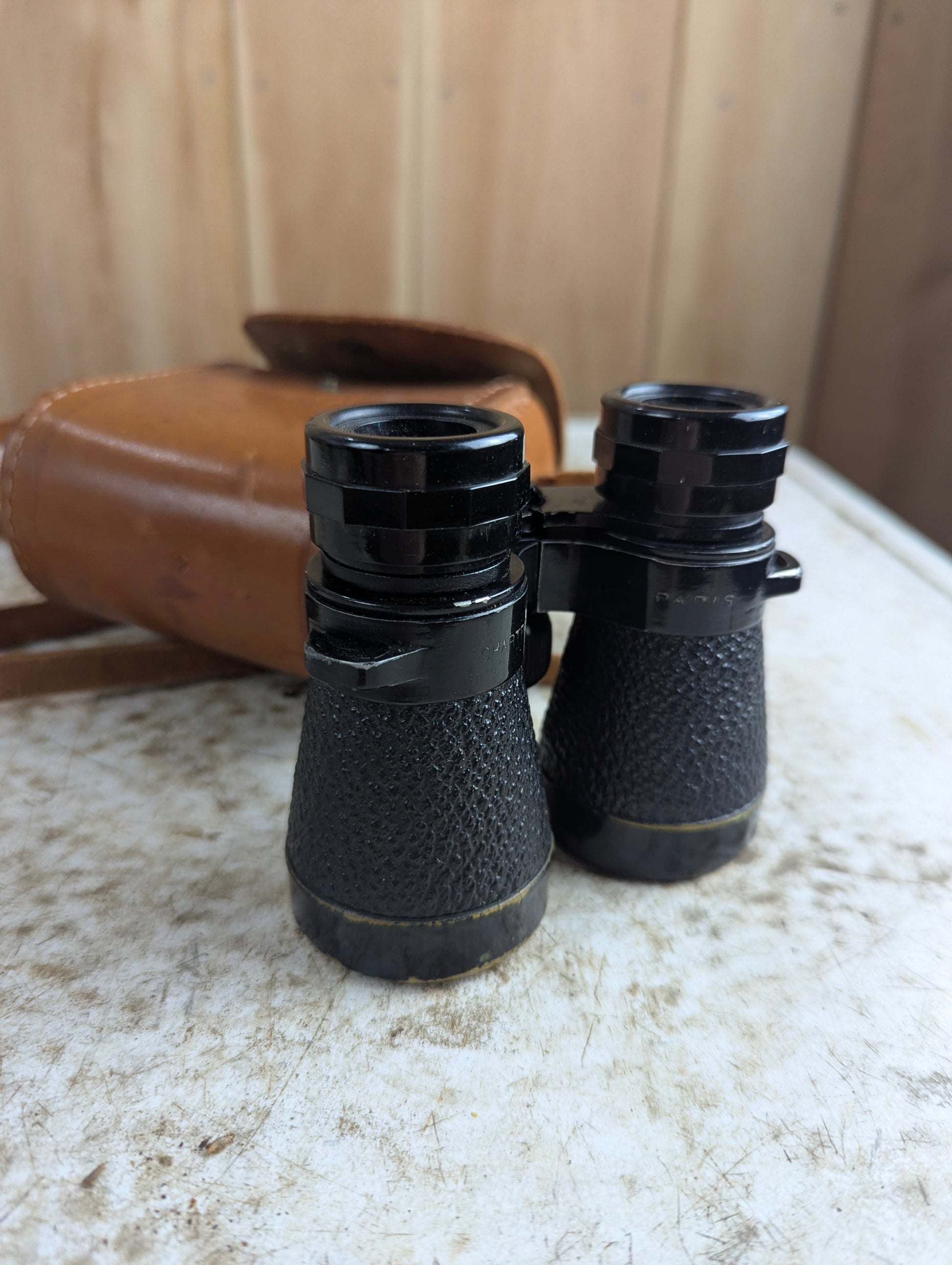 Vintage Chartes Paris Brass Binoculars in Leather Case