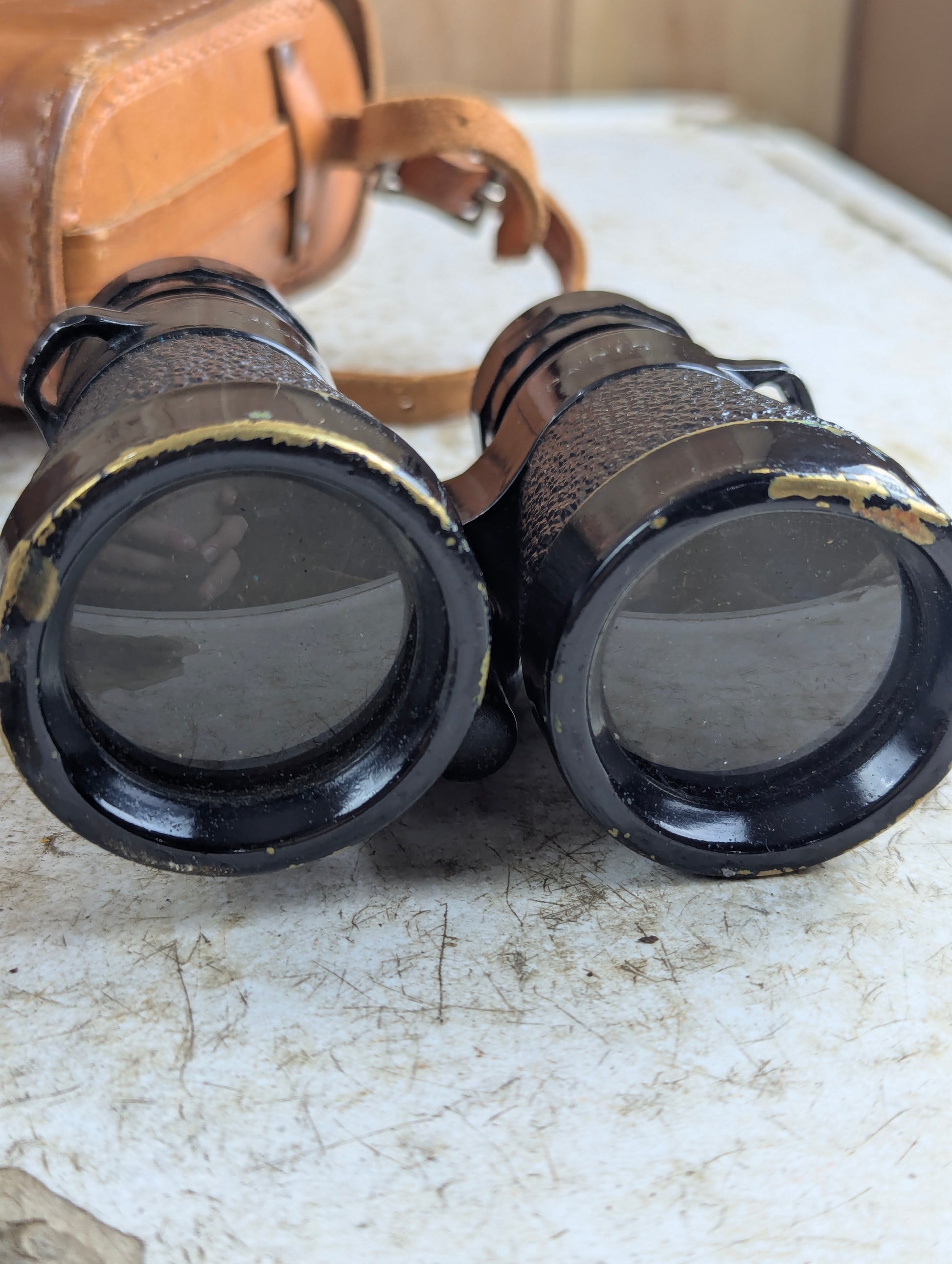 Vintage Chartes Paris Brass Binoculars in Leather Case