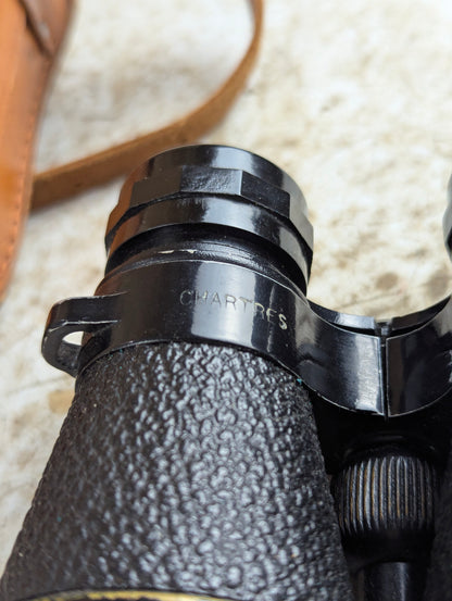 Vintage Chartes Paris Brass Binoculars in Leather Case