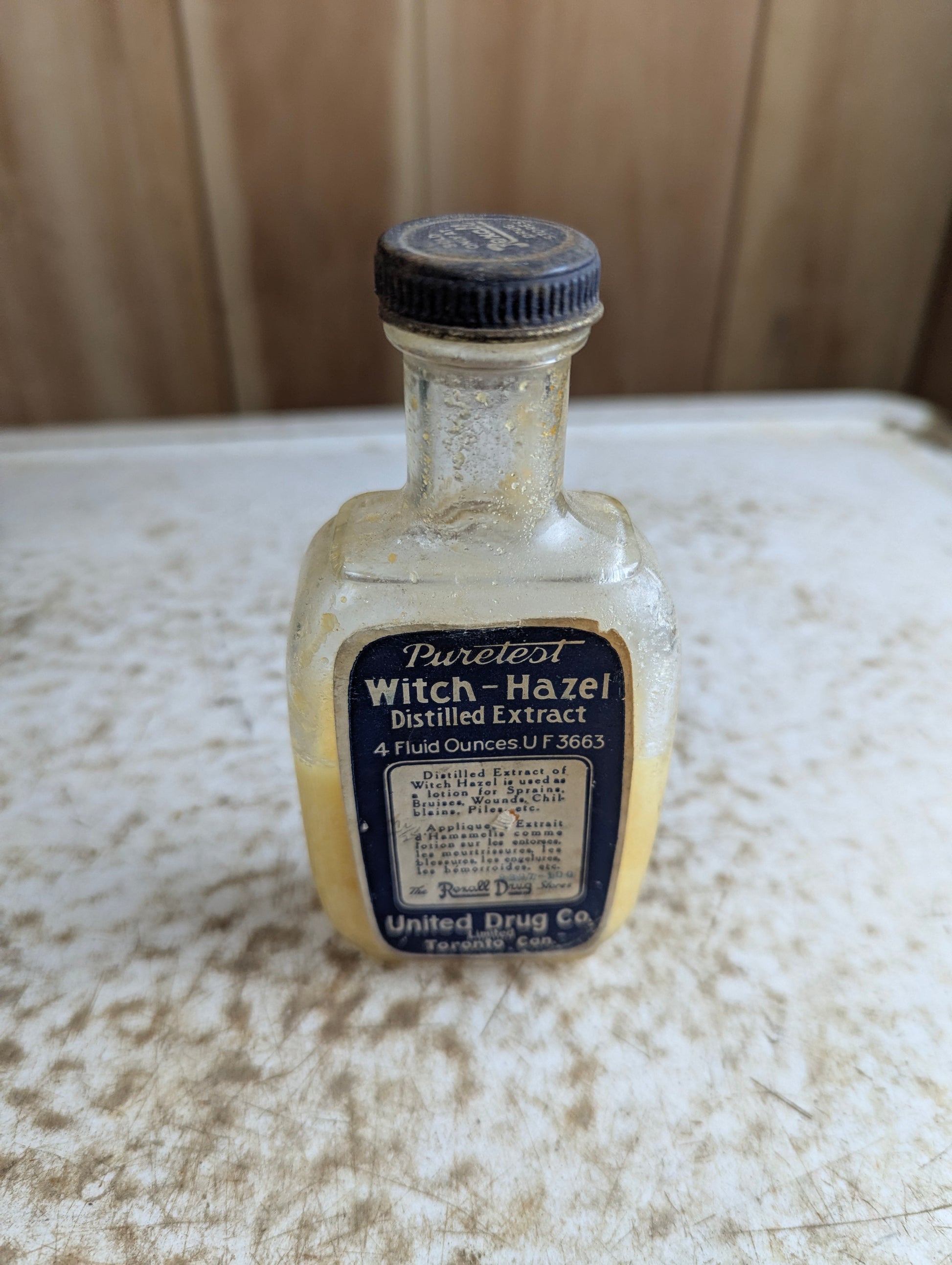 Vintage Puretest Witch-Hazel 4oz Glass Bottle Filled with Original Label and Cap