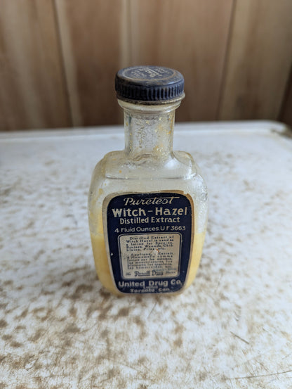 Vintage Puretest Witch-Hazel 4oz Glass Bottle Filled with Original Label and Cap
