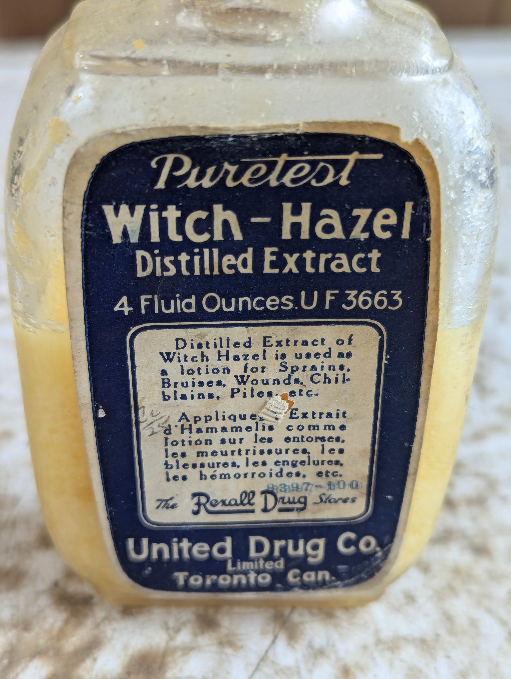 Vintage Puretest Witch-Hazel 4oz Glass Bottle Filled with Original Label and Cap
