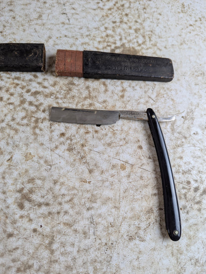Vintage H. Boker & Co. Blue Steel Straight Razor with Black Handle