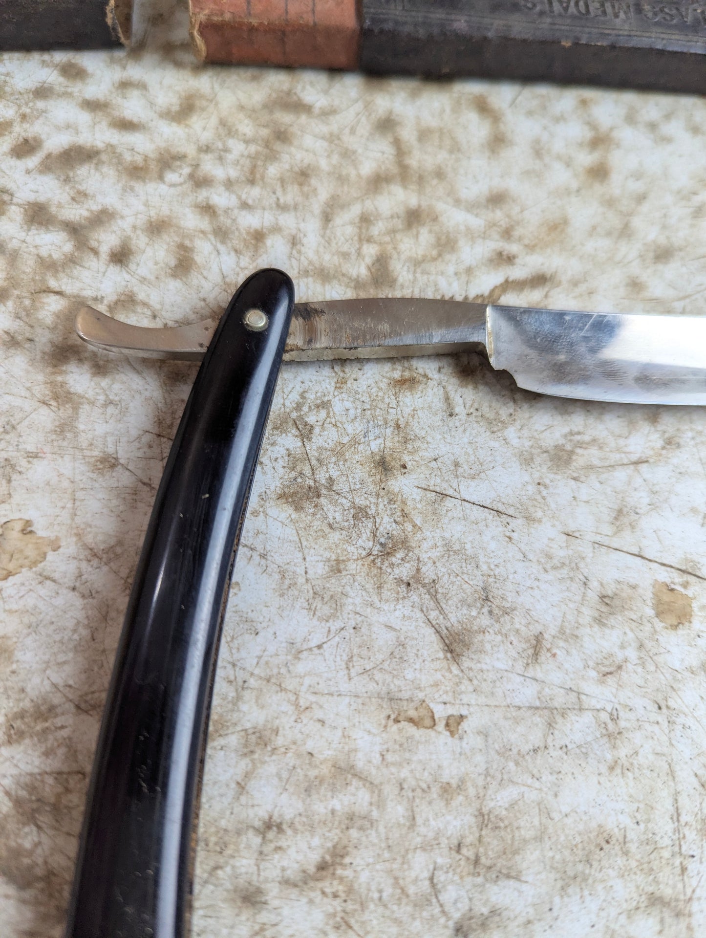 Vintage H. Boker & Co. Blue Steel Straight Razor with Black Handle