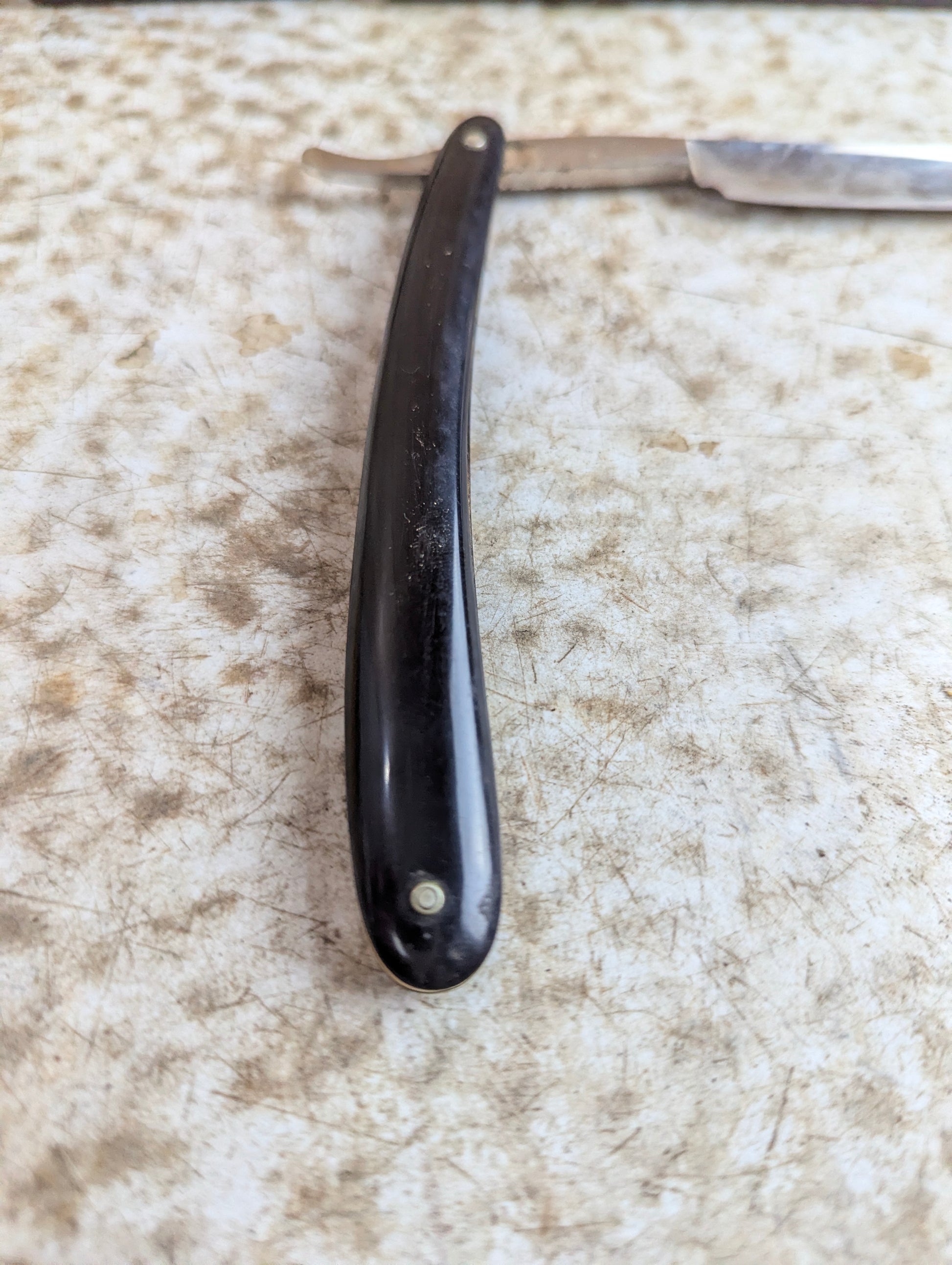 Vintage H. Boker & Co. Blue Steel Straight Razor with Black Handle