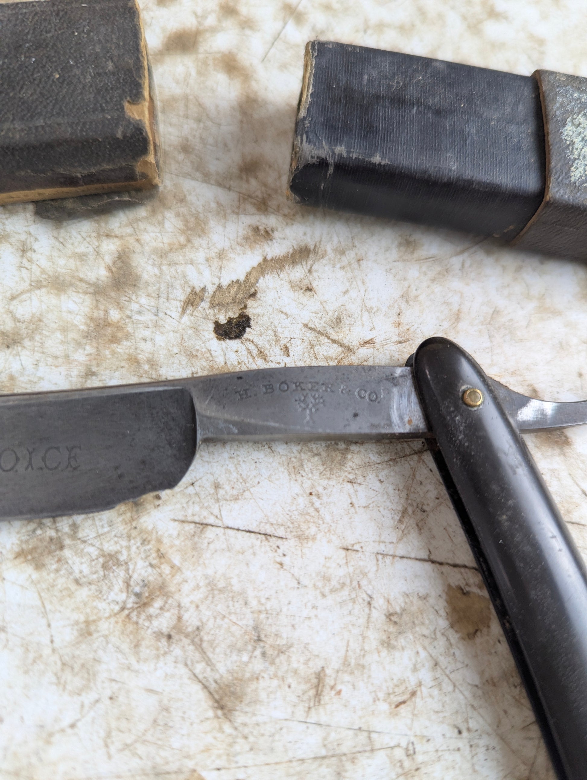 Antique H. Boker & Co Barber's Choise Straight Razor with Black Handle - Chipped