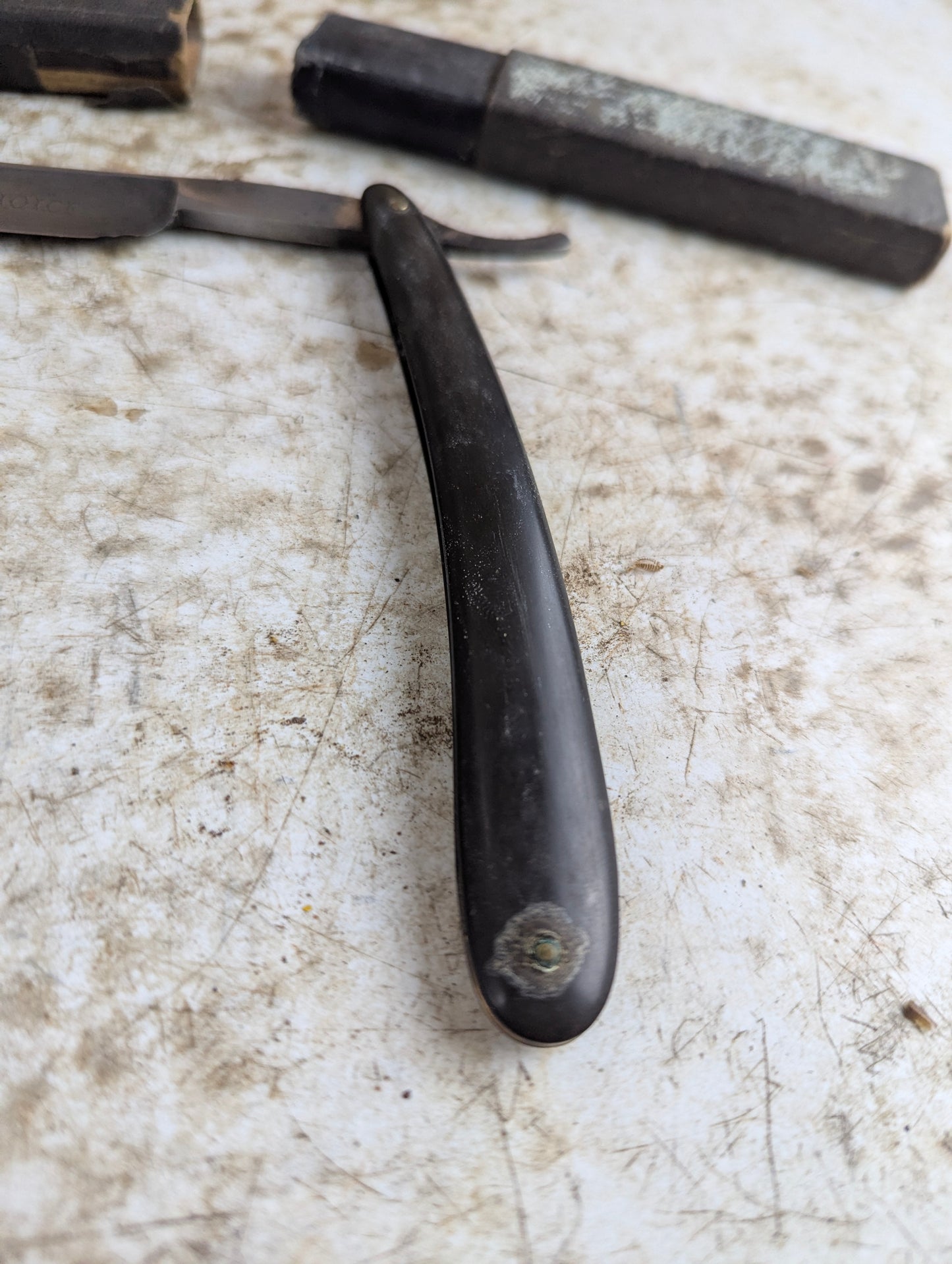 Antique H. Boker & Co Barber's Choise Straight Razor with Black Handle - Chipped