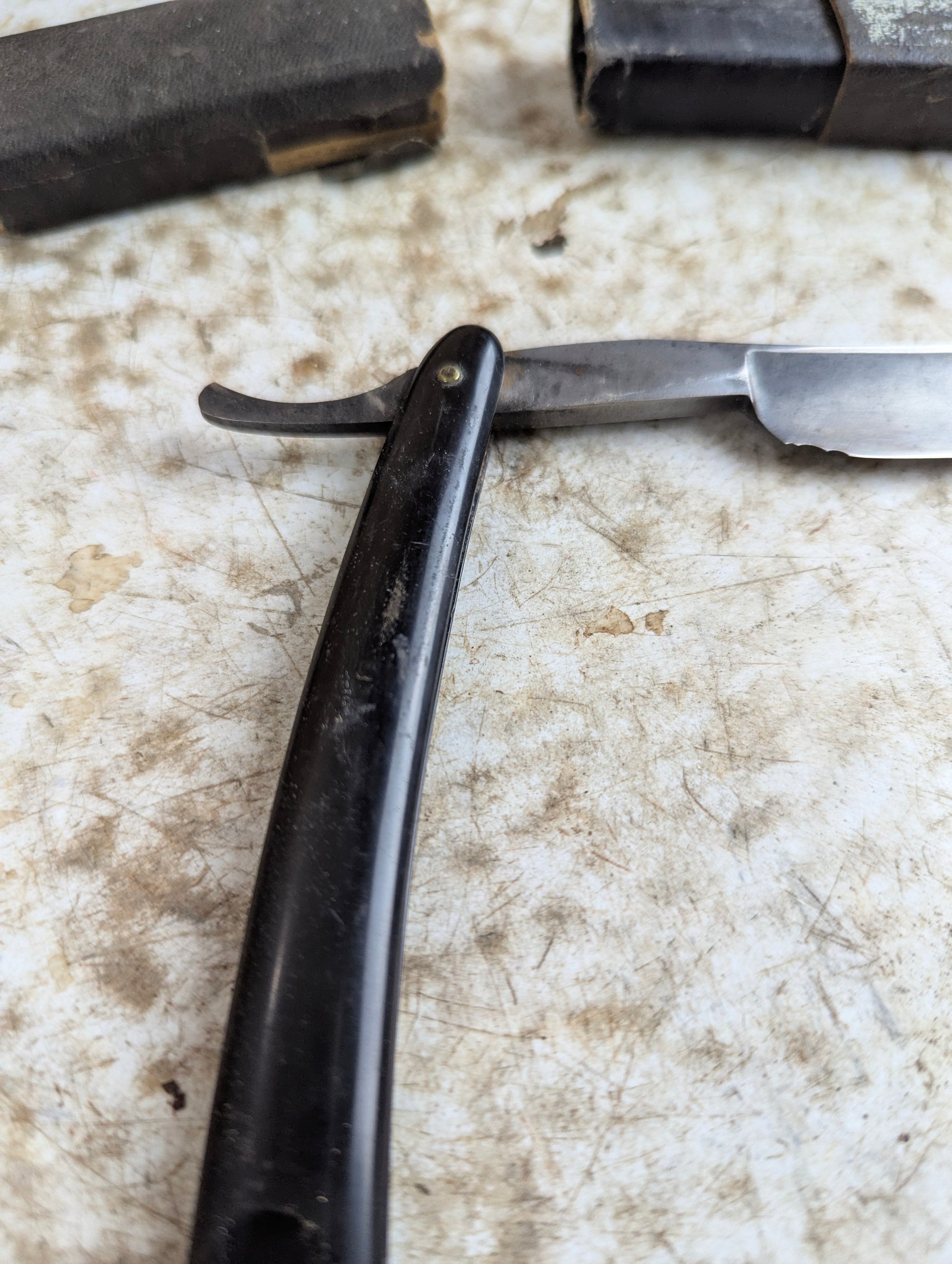Antique H. Boker & Co Barber's Choise Straight Razor with Black Handle - Chipped