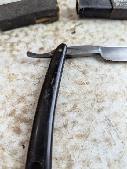 Antique H. Boker & Co Barber's Choise Straight Razor with Black Handle - Chipped