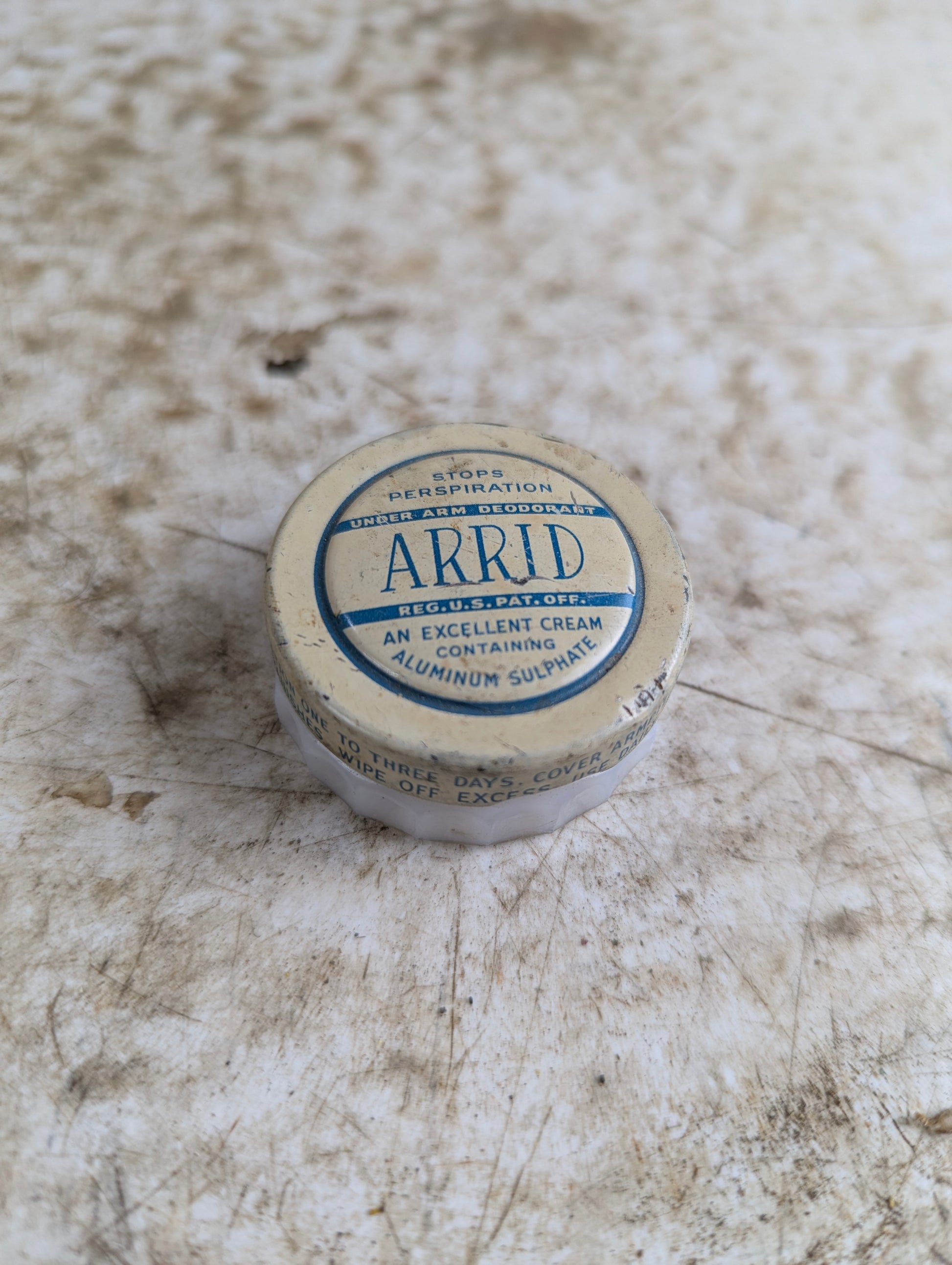 1940s Arrid Cream Deodorant Milk Glass Jarwith Lid