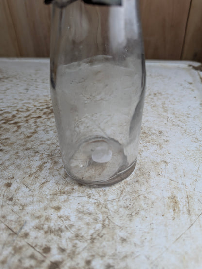 1910s Half Pint Manganese Glass Milk Bottle with Wire Bail Tin Lid