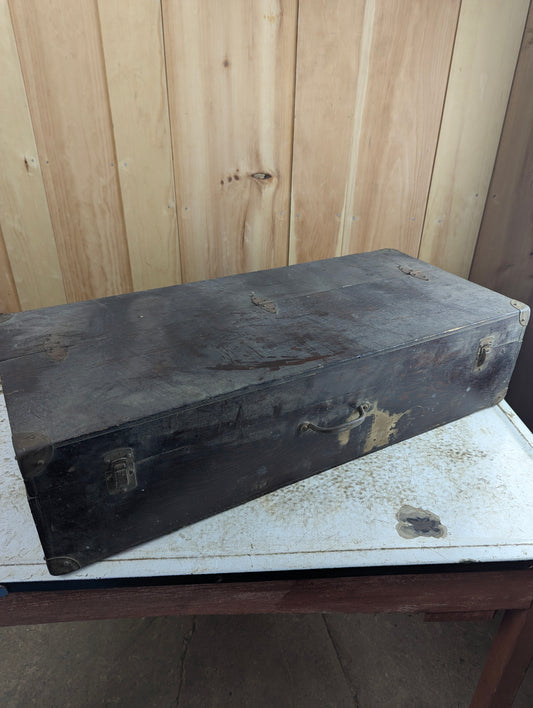 Vintage Handmade 31" x 14" x 7.5" Wood Tool Box with Insert and Brass Corners