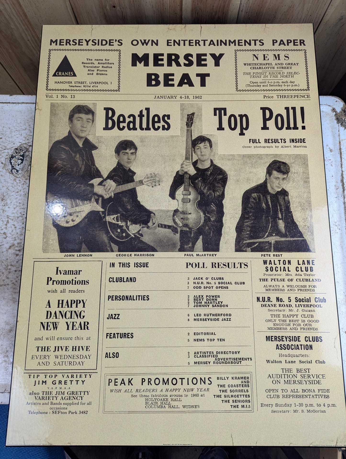 Beatles Top Poll 24" x 34" Mersey Beat No. 13 Print on MDF