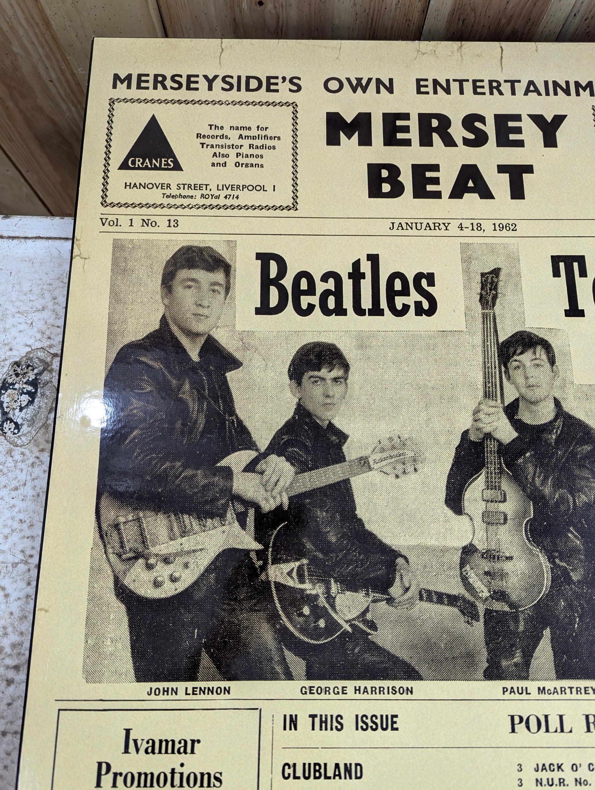 Beatles Top Poll 24" x 34" Mersey Beat No. 13 Print on MDF