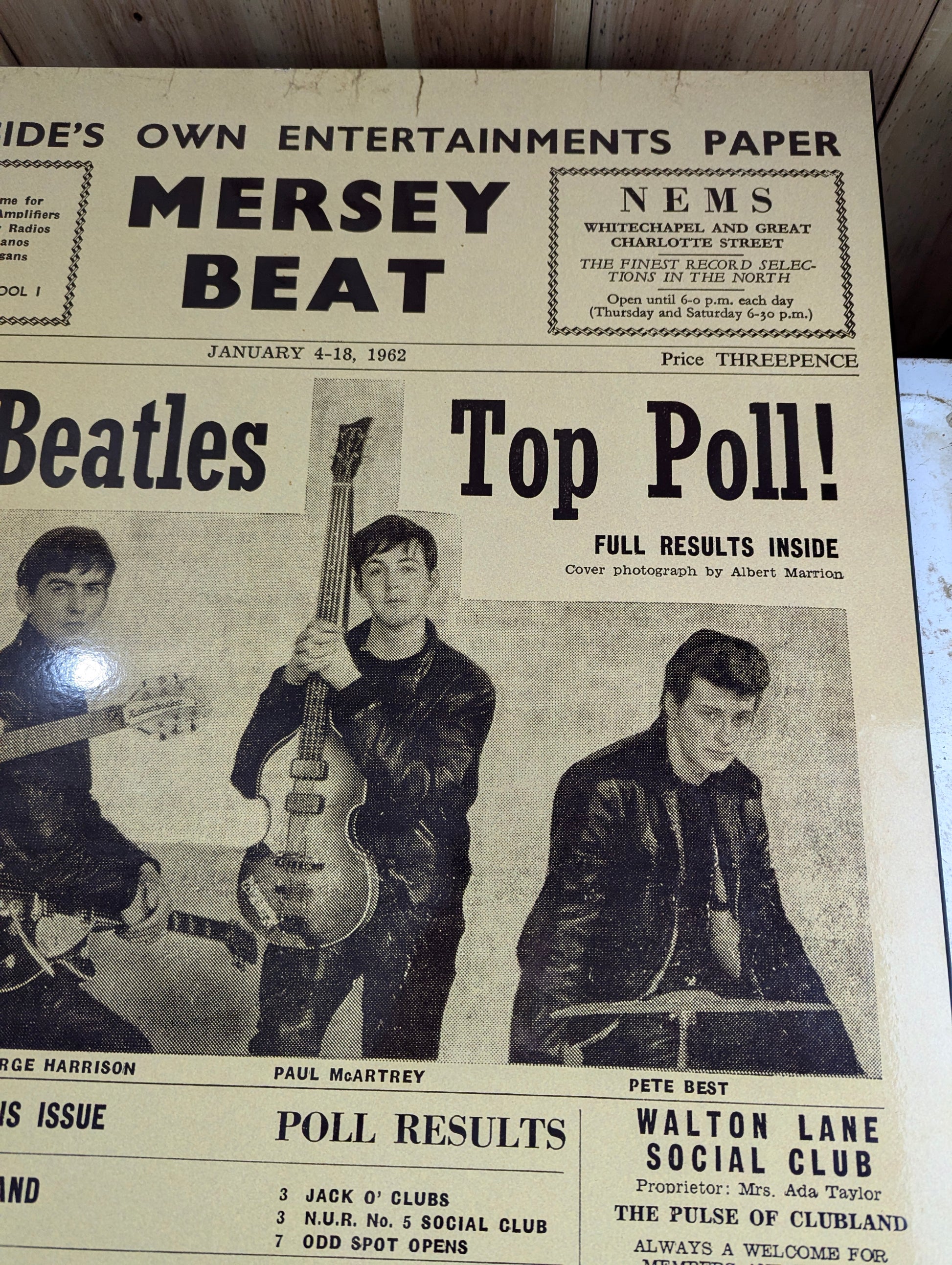 Beatles Top Poll 24" x 34" Mersey Beat No. 13 Print on MDF