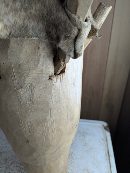 Vintage Hand-carved Wooden Stretched Hide African Peg Drum - Damaged