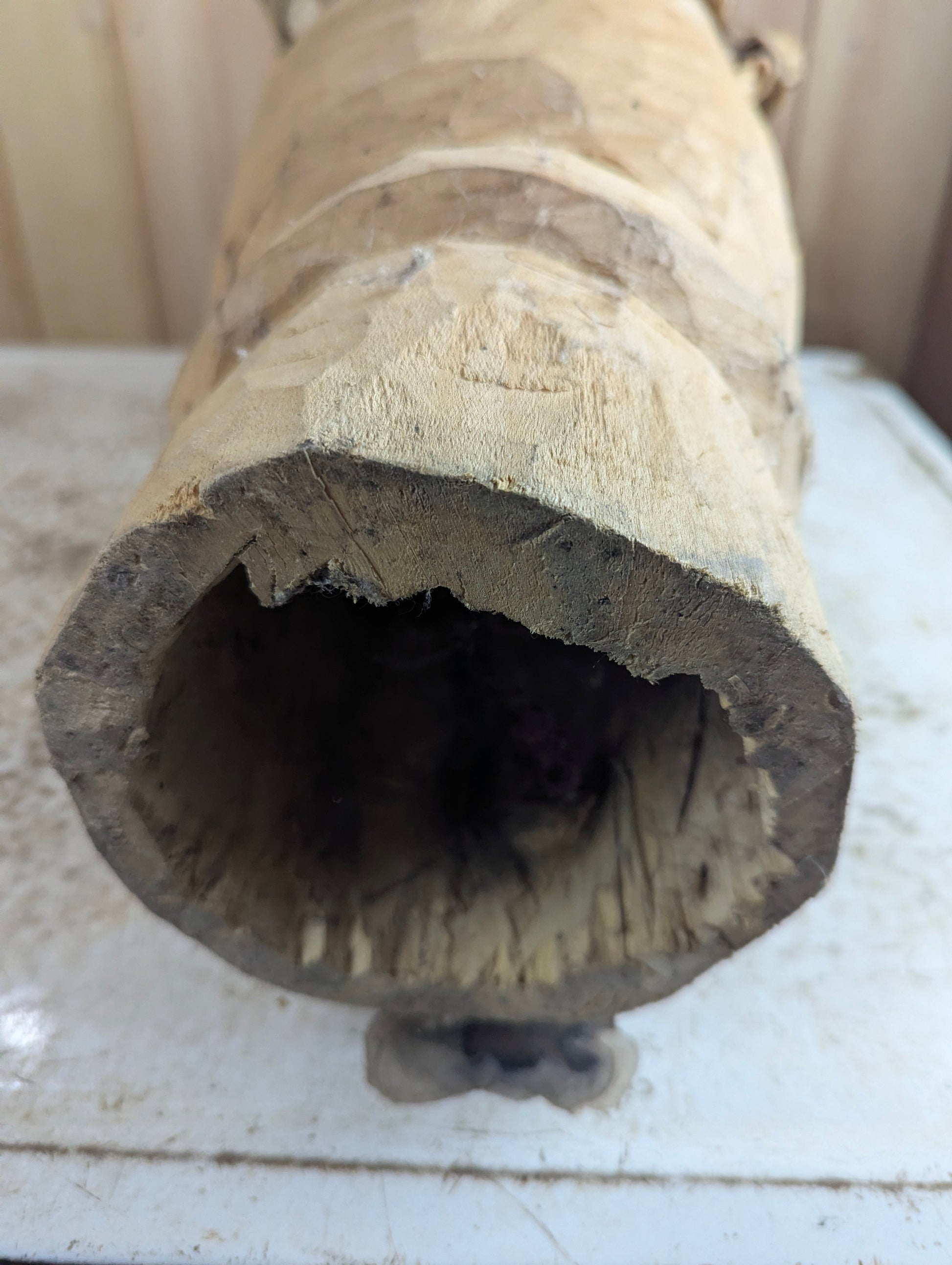 Vintage Hand-carved Wooden Stretched Hide African Peg Drum - Damaged