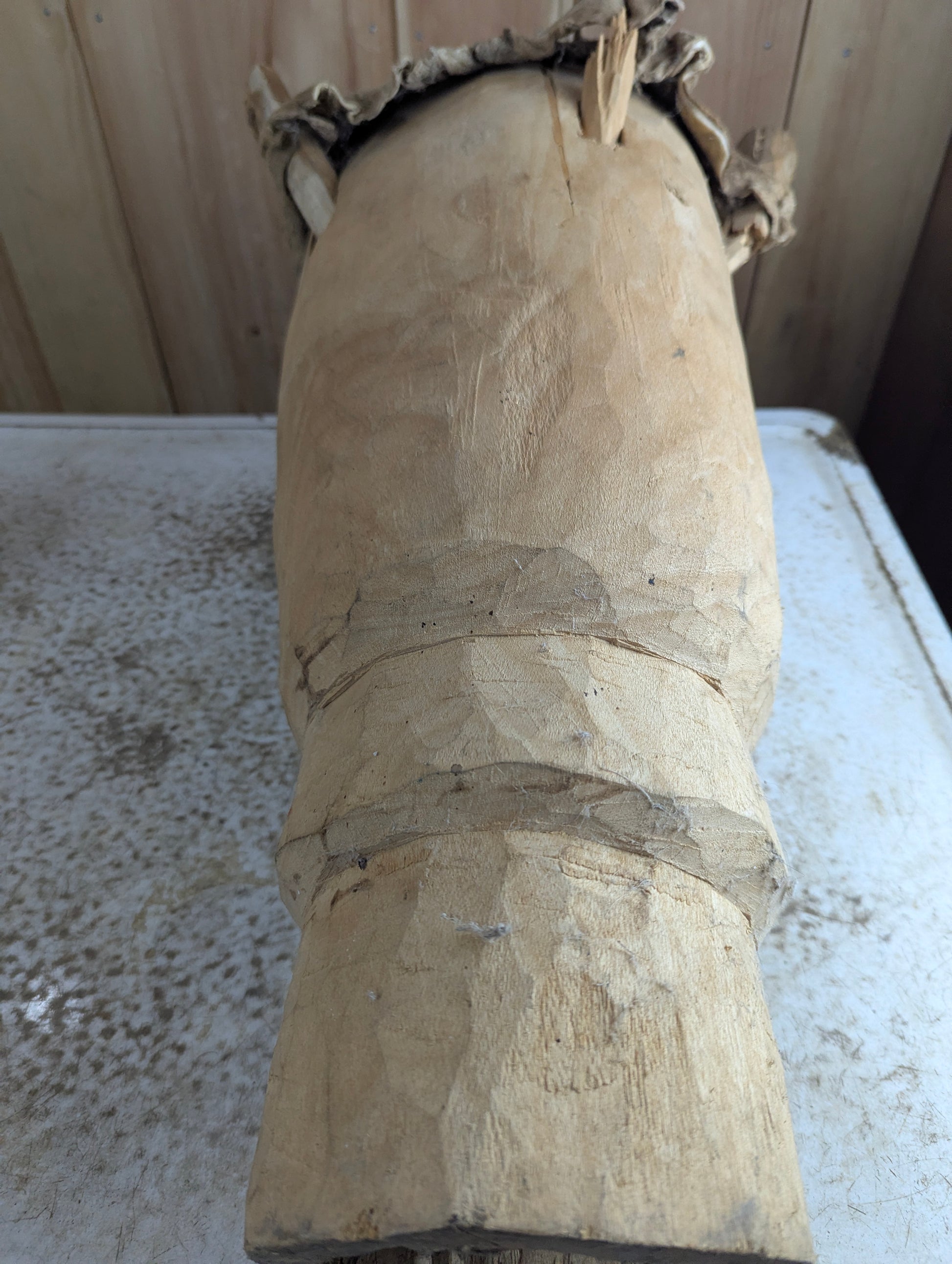 Vintage Hand-carved Wooden Stretched Hide African Peg Drum - Damaged