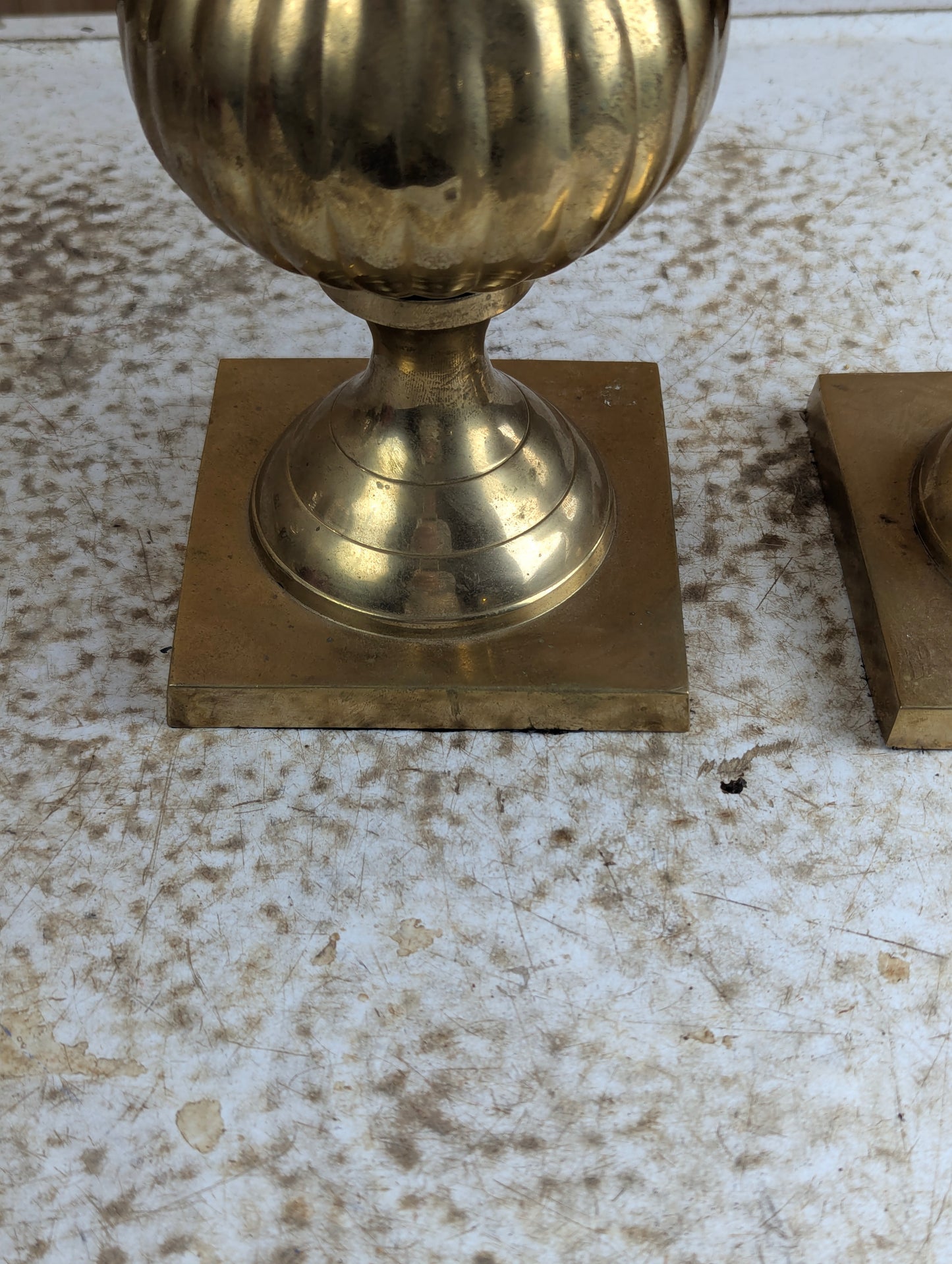Pair of 12" Tall Brass Pedestal Urns