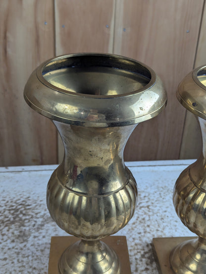 Pair of 12" Tall Brass Pedestal Urns