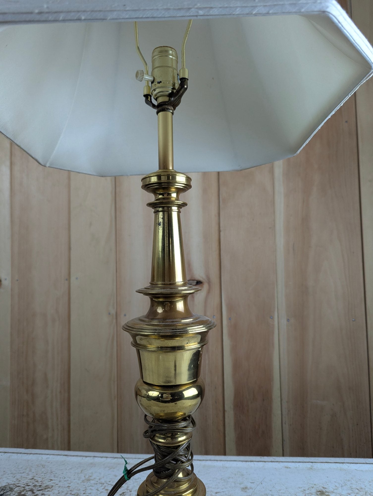 Vintage 30" Brass Table Lamp with Shade