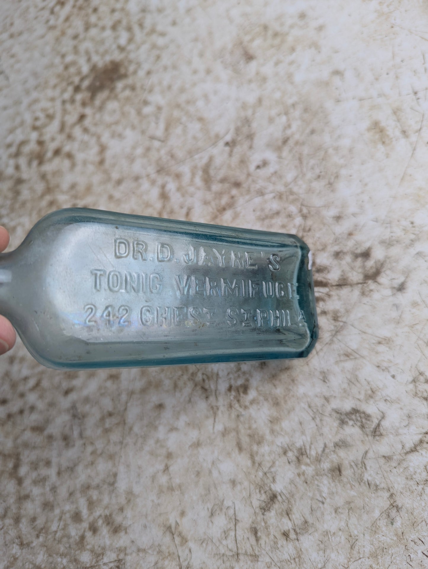 1890s Dr. D. Jayne's Tonic Vermifuge Patent Medicine Aqua Glass Bottle