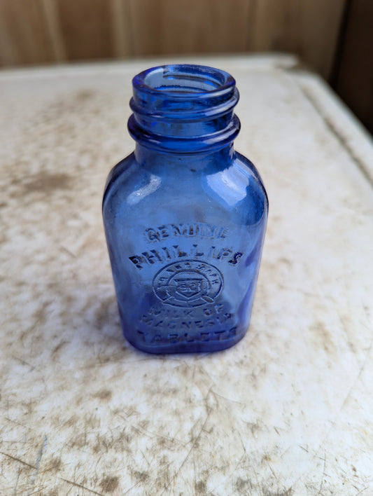 Vintage Small Philips Milk of Magnesia Cobalt Blue Glass Bottle