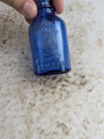 Vintage Small Philips Milk of Magnesia Cobalt Blue Glass Bottle