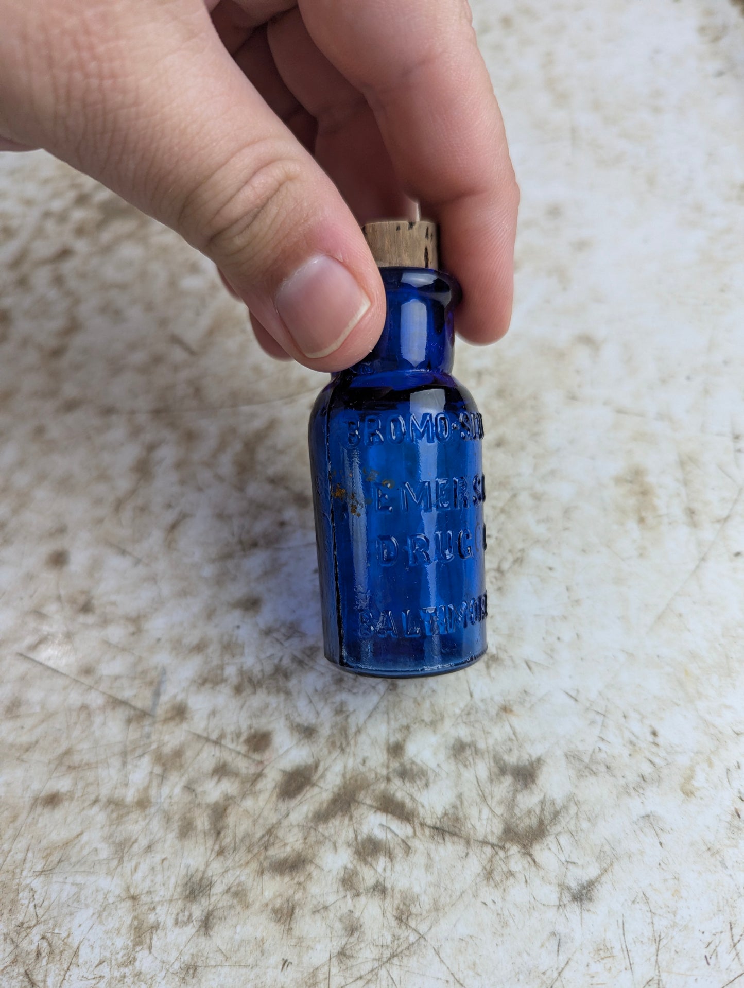 Antique Emerson Drug No. Cobalt Blue Bromo-Seltzer Bottle with Stopper