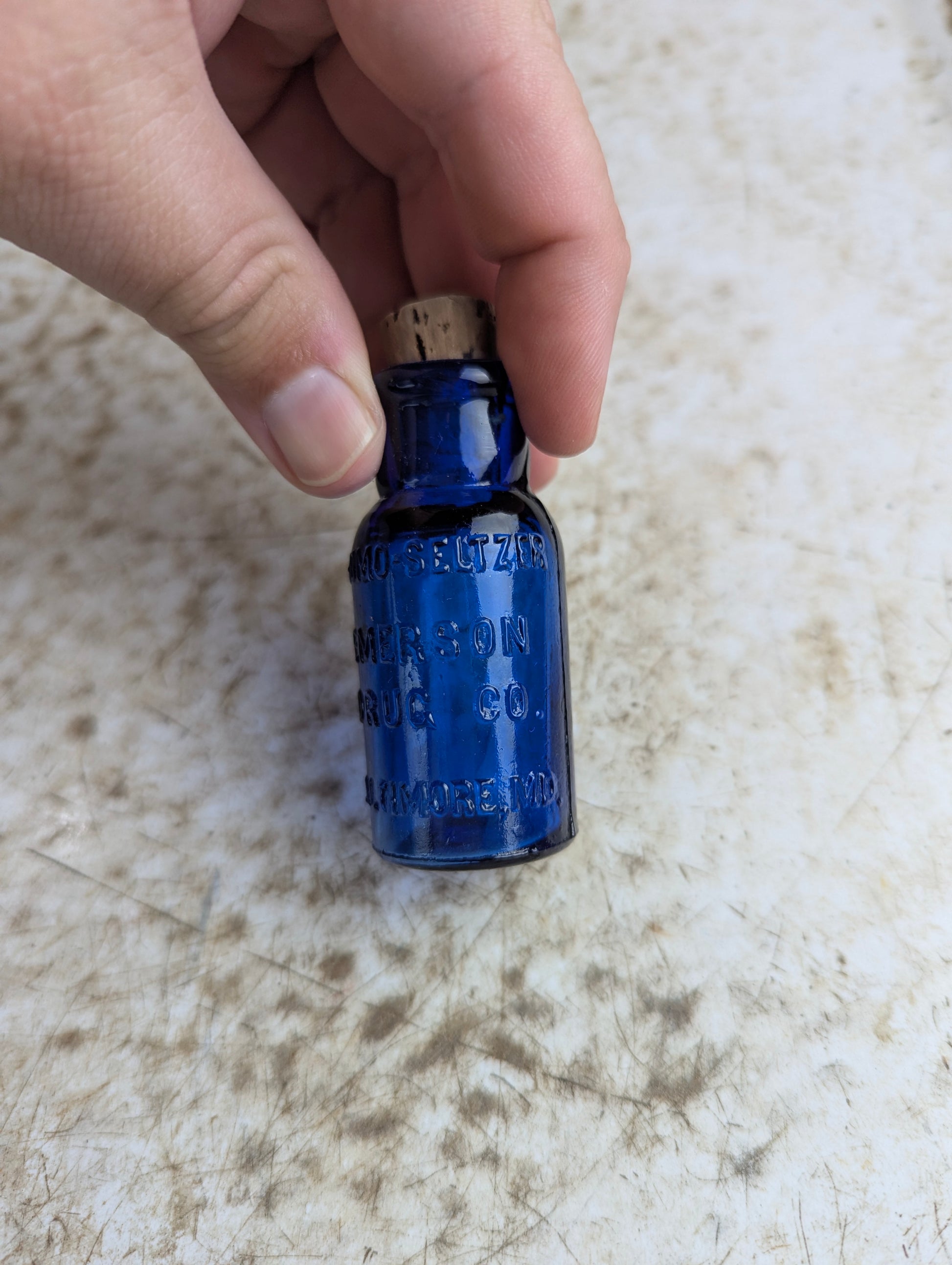 Antique Emerson Drug No. Cobalt Blue Bromo-Seltzer Bottle with Stopper