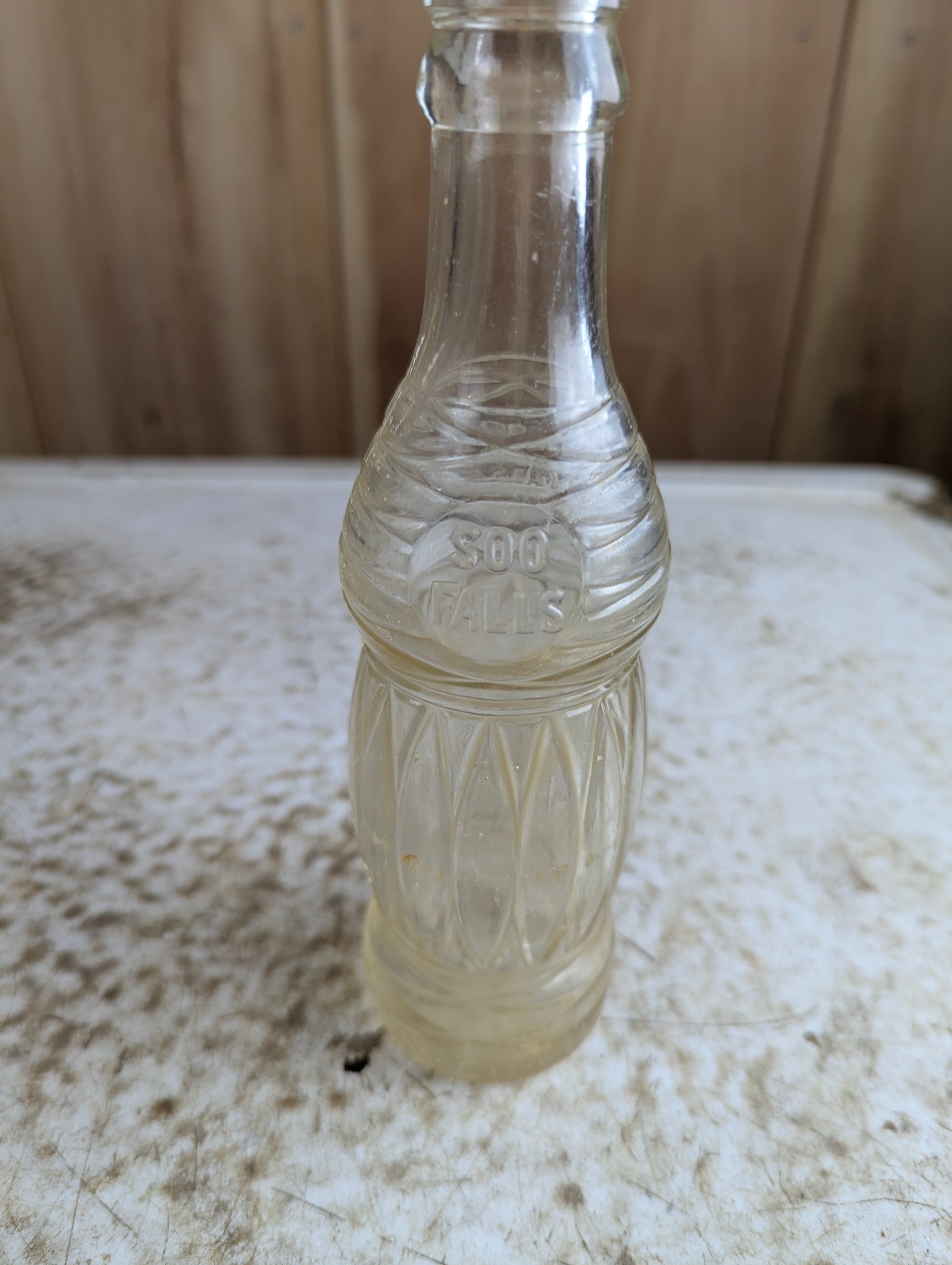 Vintage Soo Falls Embossed Glass Soda Bottle