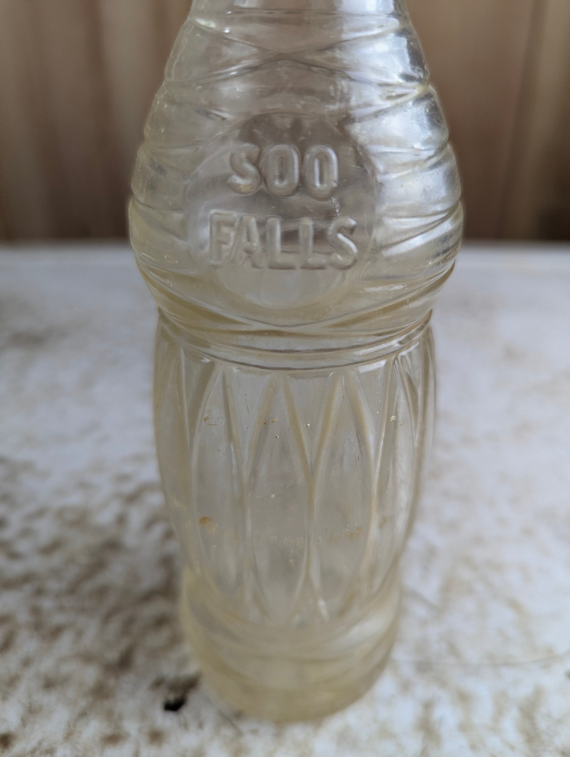 Vintage Soo Falls Embossed Glass Soda Bottle