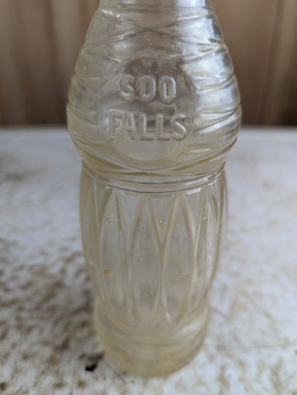 Vintage Soo Falls Embossed Glass Soda Bottle