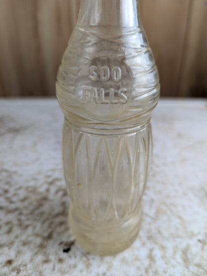 Vintage Soo Falls Embossed Glass Soda Bottle