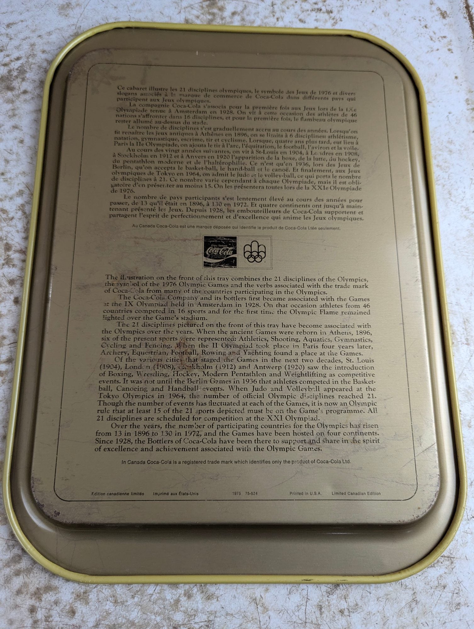 1976 Montreal Olympics Coca-Cola Serving Tray 15" x 11"