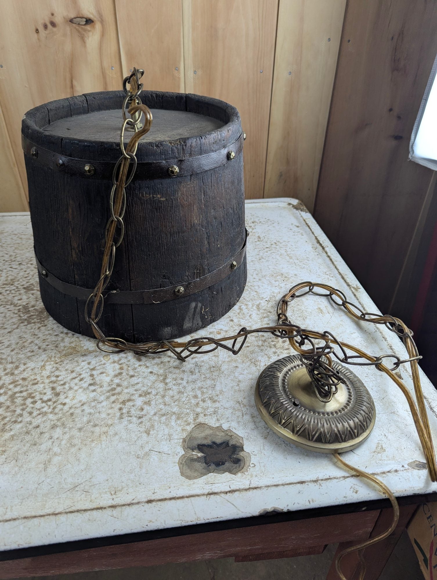 Vintage Rustic Wooden Barrel Pendant Light Fixture