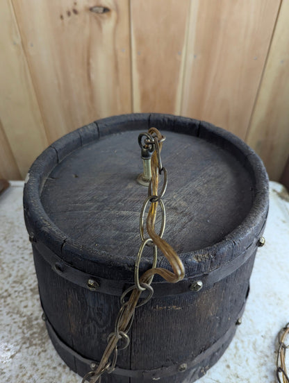 Vintage Rustic Wooden Barrel Pendant Light Fixture