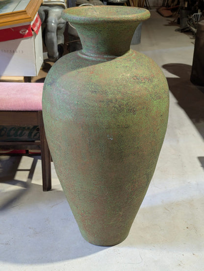 36" Tall Distressed Green Clay Decorative Floor Vase