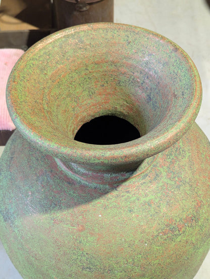 36" Tall Distressed Green Clay Decorative Floor Vase