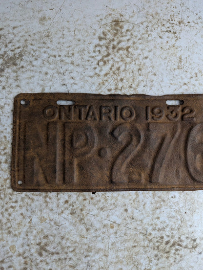 1932 Ontario Passenger Vehicle License Plate