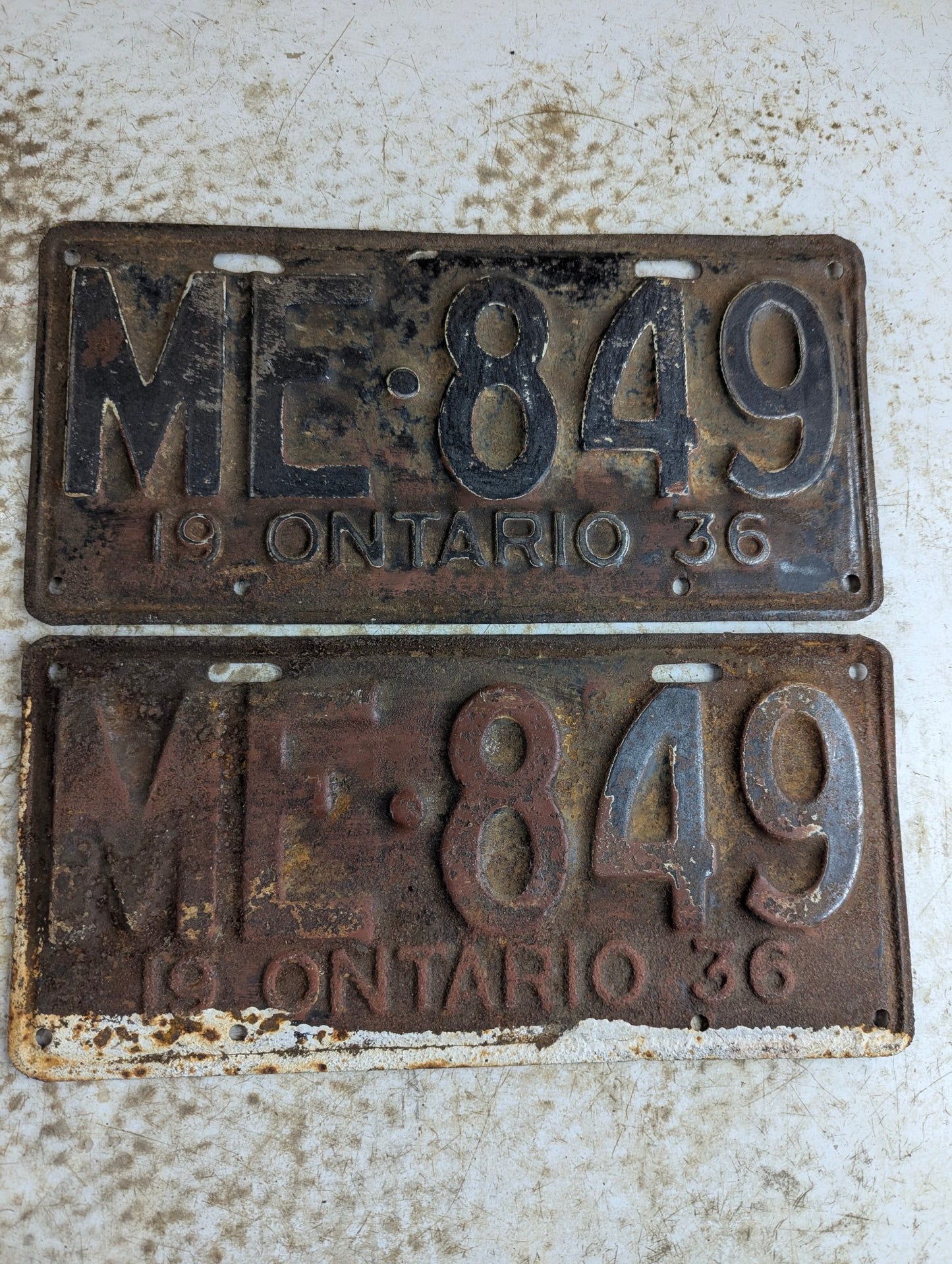 Matching Pair of 1936 Ontario Passenger Vehicle License Plates
