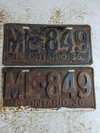 Matching Pair of 1936 Ontario Passenger Vehicle License Plates