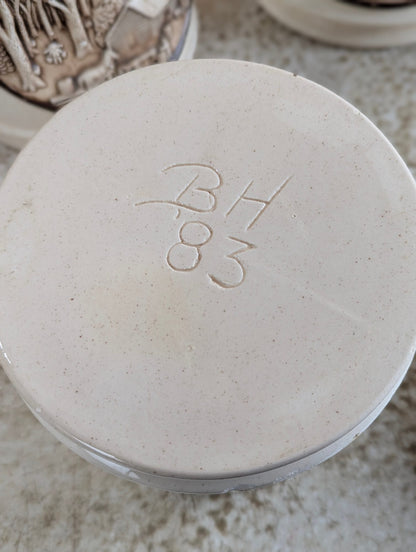 Complete Set of 5 Ceramic Molded Country Homestead Kitchen Canisters