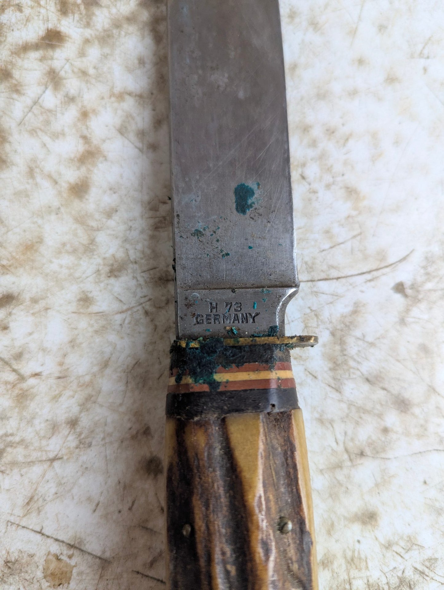 Vintage German Stag Handle Hunting Knife Solingen H73 with Leather Sheath