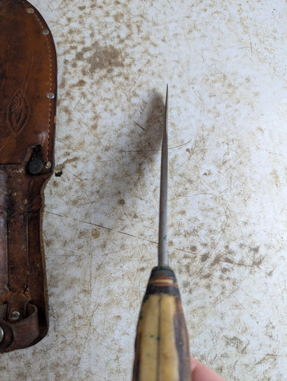 Vintage German Stag Handle Hunting Knife Solingen H73 with Leather Sheath
