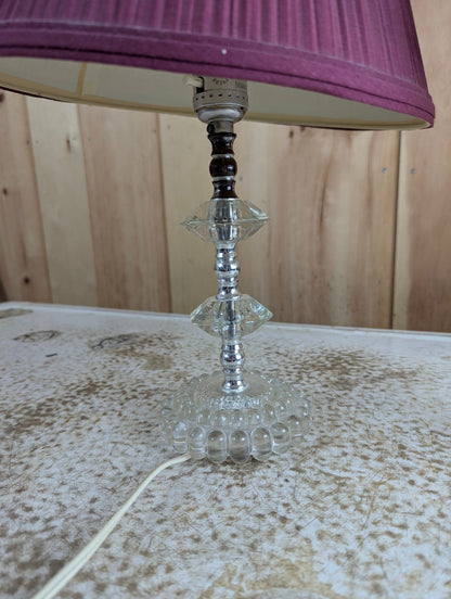 Pair of 14" Tall Vintage Style Table Tamps with Stacked Glass Bases and Pleated Shades
