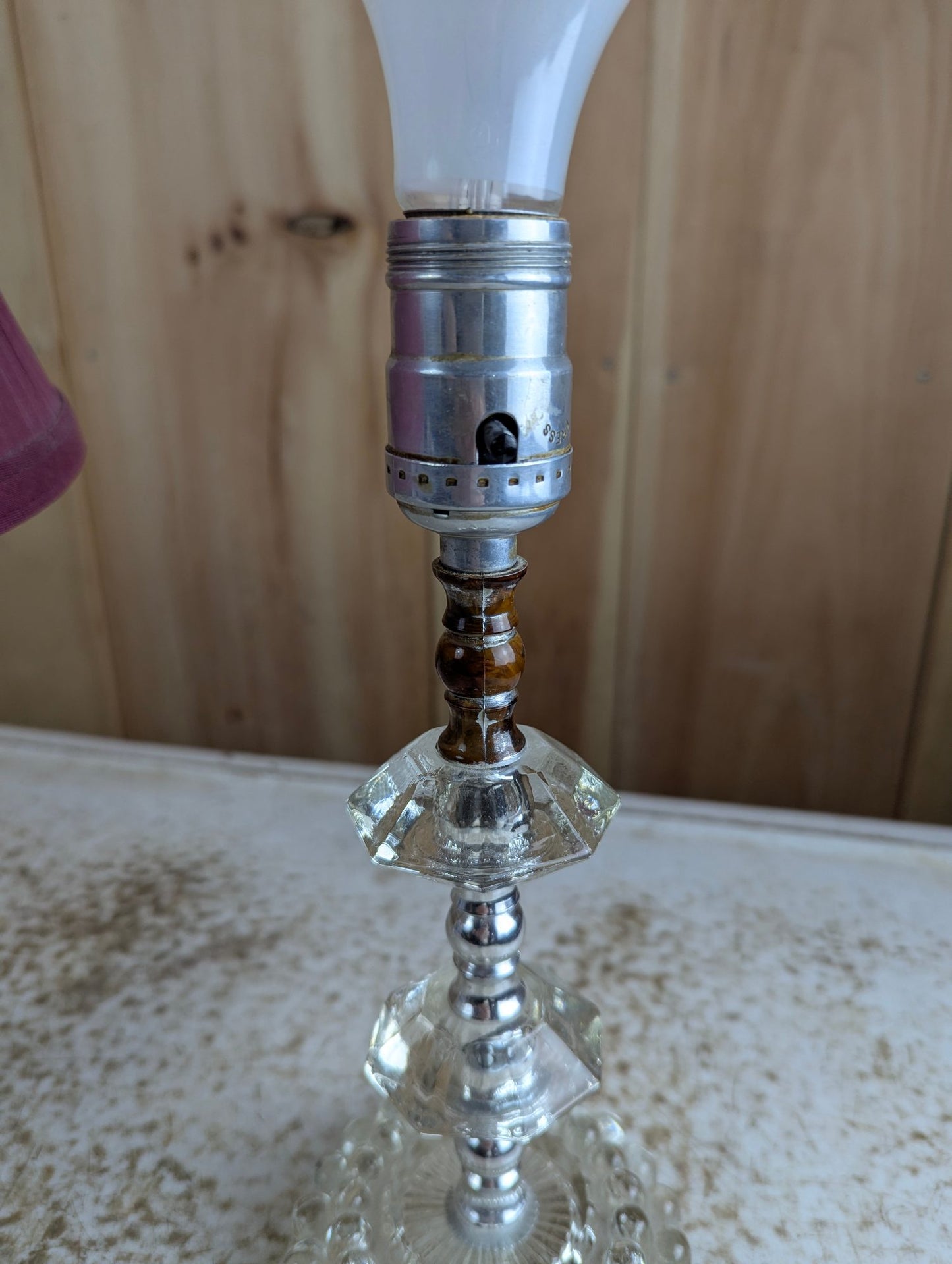 Pair of 14" Tall Vintage Style Table Tamps with Stacked Glass Bases and Pleated Shades