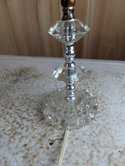 Pair of 14" Tall Vintage Style Table Tamps with Stacked Glass Bases and Pleated Shades