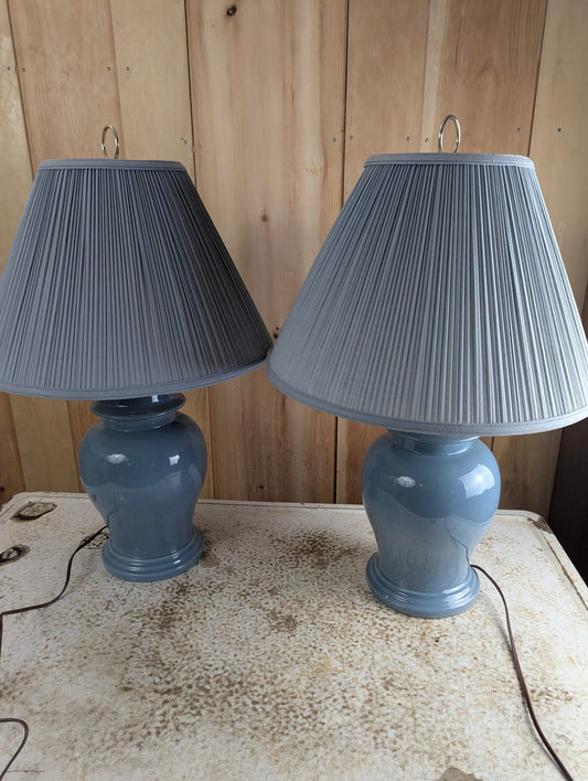 Pair of 25" Tall Blue Ceramic Table Lamps