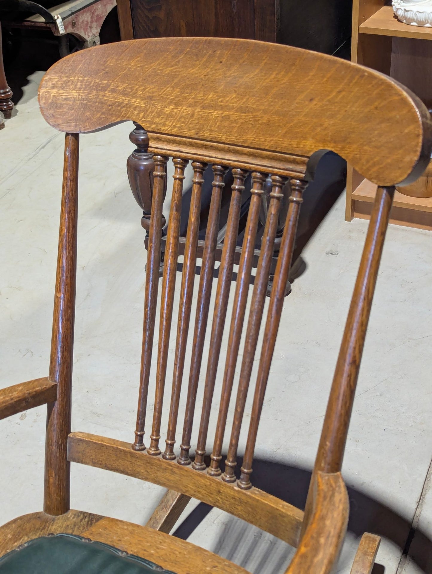 Antique Wooden Rocking Chair with Padded Leather Seat